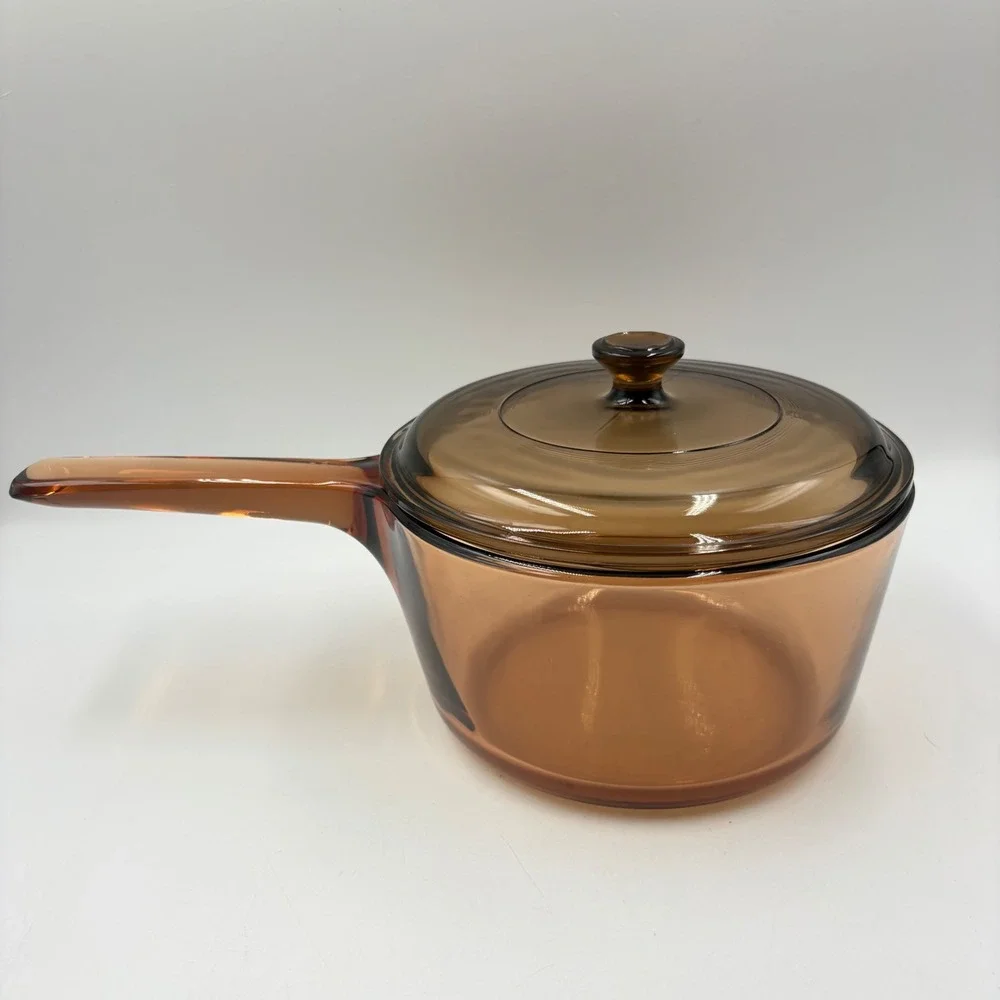 Visions Corning Saucepan 1.5L Amber Glass Pot France V-15-B Good Vintage MCM